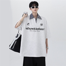 美式潮流日系cleanfit高级感半拉链polo衫假两件半袖短袖T252-P48，男装Polo衫，电商C307