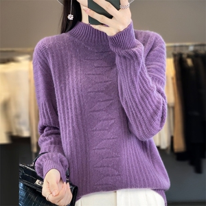 加厚半高领羊毛衫女秋冬新款针织衫宽松时尚提花羊绒衫毛衣打底图片