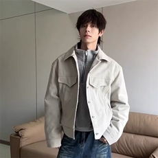 纯色外套男款2025春款杏色帆布工装廓形飞行员夹克休闲上衣，男装夹克，星座506A