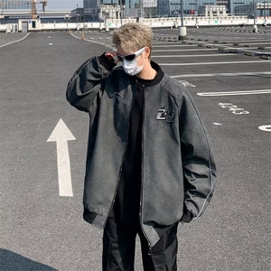2024美式高街刺绣棒球服外套潮复古休闲PU皮夹克PY143-P77图片
