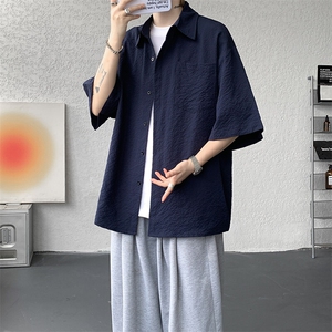 8XL-M泡泡纱盐缩肌理短袖衬衫男夏季冰丝外套防晒衬衣DC28011P36图片