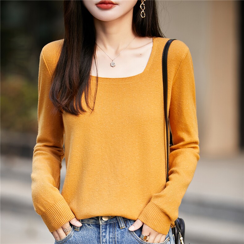 优雅格调~U型领打底衫女秋冬修身内搭毛衣2025年新款洋气针织衫,女装羊毛衫,圣丽羊绒
