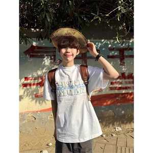 万针全刺绣工艺抖音得物高品质260克重磅纯棉双纱美式高街短袖T恤图片