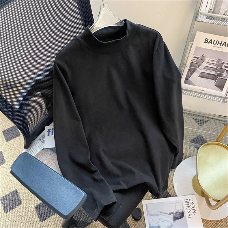 秋冬半高领T恤打底衫磨毛中领双面德绒长袖秋衣大码m-5xl t52 P15图片