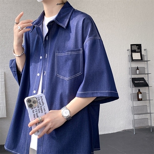 8XL-M 冰丝牛仔短袖衬衫男款夏季薄款宽松慵懒衬衣外套DC28006P60图片