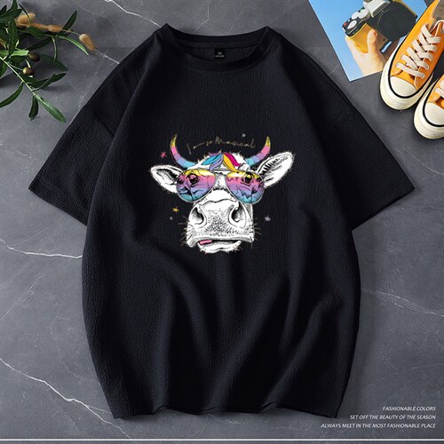 夏季新品 青少年大码港风个性印花情侣男女圆领短袖T恤T616P30图片