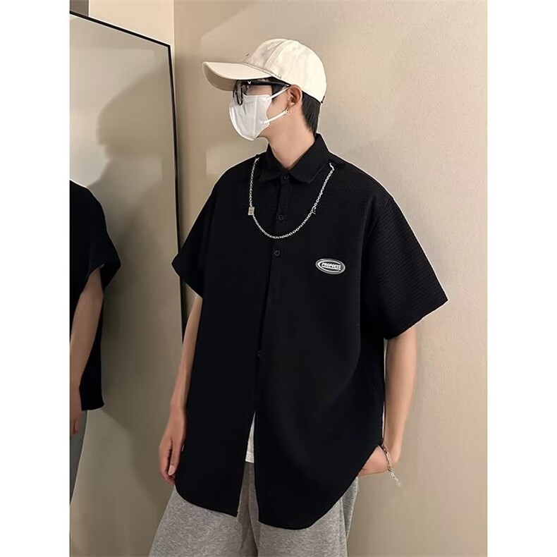 复古衬衫男短袖夏港风宽松小众设计感趣味新款男装上衣送项链C659,男装衬衫,星座1013