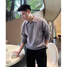 网图慎用海鸥领D1201降P75男麻花毛衣针织衫老钱风男装，男装针织衫/毛衣，电商B216（原B302）