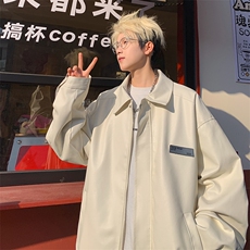 2026春装新款宽松贴标PU皮衣夹克机车男外套PY666/特P65杏，男装夹克，电商A094
