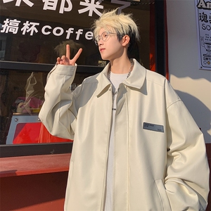 2026春装新款宽松贴标PU皮衣夹克机车男外套 PY666/特P65 杏图片