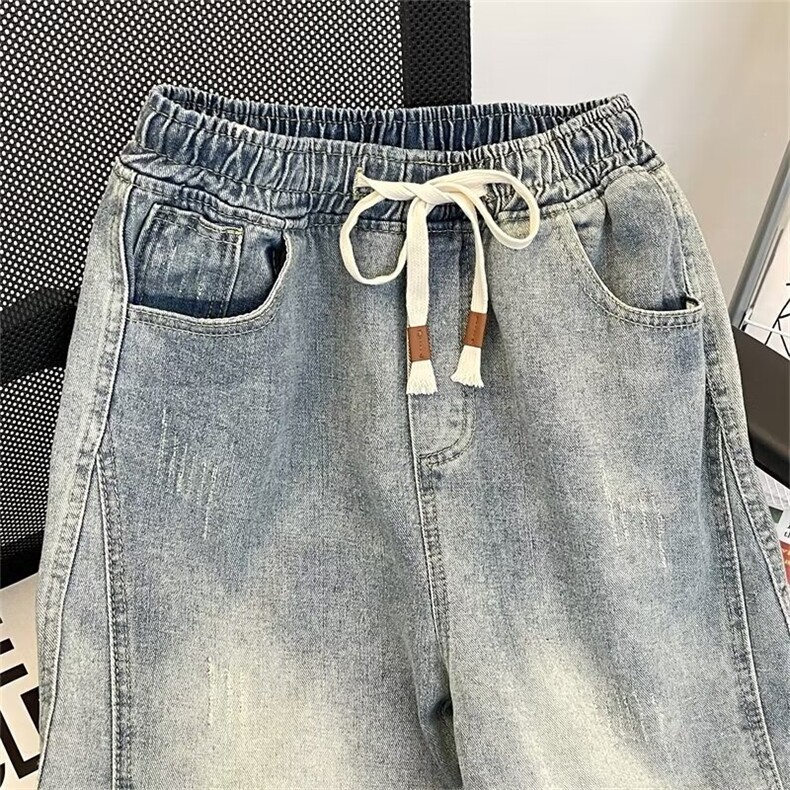 秋男牛仔裤渐变色猫须直筒宽松拼接褶皱长裤NK014P55,男装牛仔裤,星座1013-1