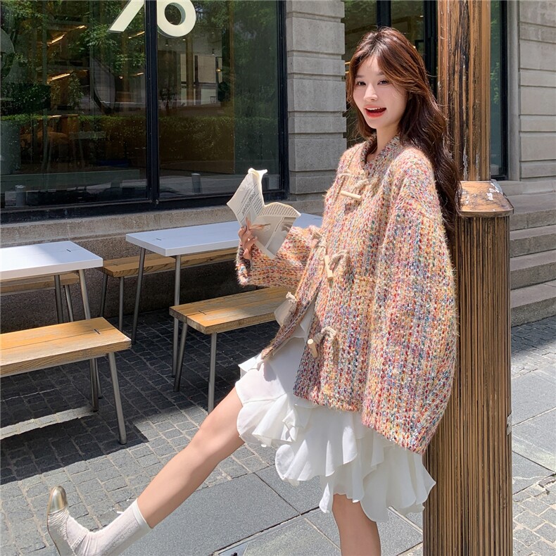 秋款现货！彩色编织牛角扣小香风外套B208-9077-P160K228,女装短外套,浙宝208