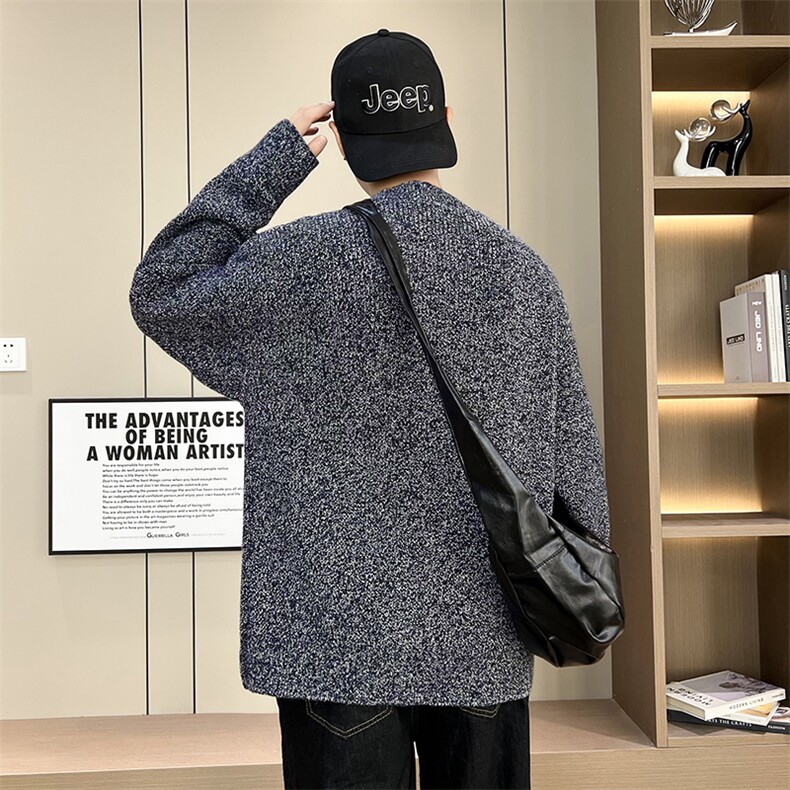 【抖音得物】2025秋季时尚毛衣针织衫男士圆领宽松长袖,男装针织衫/毛衣,电商A113