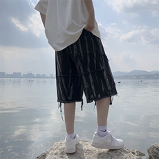 ins欧美高街暗黑扎染印花毛边牛仔短裤直筒休闲五分裤男DK011-P40，男装牛仔裤，星座308B-1
