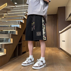 小熊拼接短裤男士休闲五分裤夏季直筒裤刺绣潮流A266-KZ707-P25图片