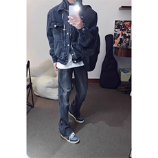 小众金属牛仔夹克设计感水洗做旧复古外套JKF10特P80，男装夹克，星座908-1