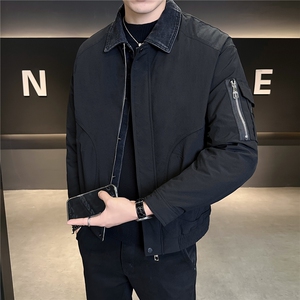 M-3XL B353 3235 P190 黑色2025牛仔假两件翻领冬季男羽绒服外套图片