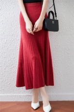 气质时尚羊毛半身裙女中长款裙休闲百搭纯色通勤A字针织显瘦伞裙，女装半身裙，暖绒情旗舰店