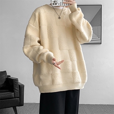 8XL-M特大码美式街头设计感毛巾绣格子毛衣男女情侣MY1204P50控68，男装针织衫/毛衣，电商D206-1