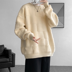 8XL-M特大码美式街头设计感毛巾绣格子毛衣男女情侣MY1204P50控68图片
