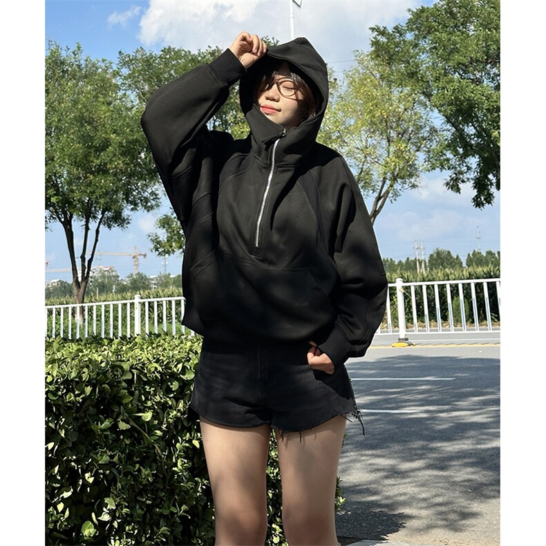 抖音得物二开美式重磅宽松结构拉链设计防风高领连帽卫衣外套W76,男装卫衣,电商A486