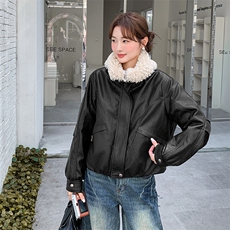 冬季新款美式复古皮毛一体外套女加厚加绒夹克A809P210K318，女装短外套，2C268