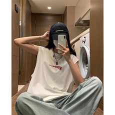 日系男女同款宽松无袖坎肩上衣休闲简约印花设计短袖HY790TP16，男装T恤，电商A102B