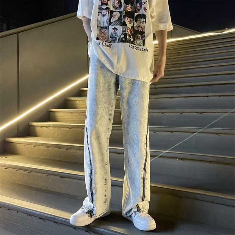 直筒牛仔裤裤潮牌美式复古高街坠感阔腿裤春秋休闲长裤3080/P50,男装牛仔裤,星座506