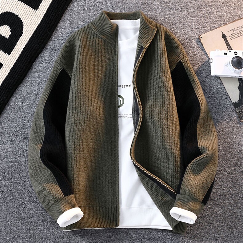 【抖音得物】2025秋季时尚毛衣针织开衫立领男士宽松长袖，男装针织衫/毛衣，电商A113