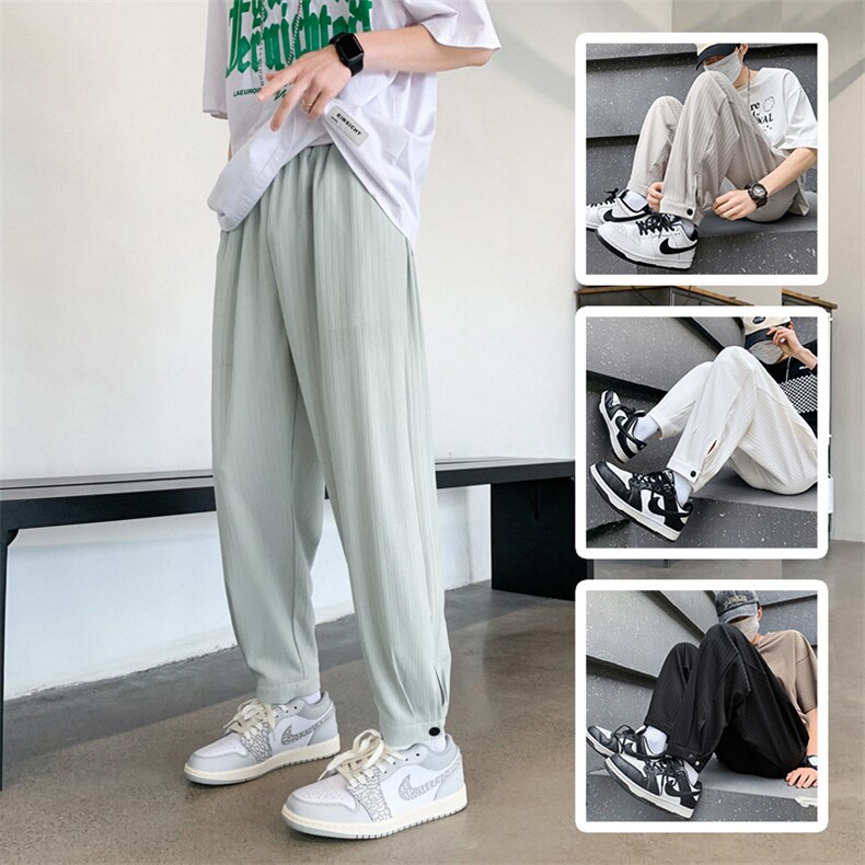 K6068/P40夏季冰丝裤高品质垂感休闲裤男九分裤开衩大码男裤控58图片