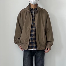 JK36-P59潮流春季新款宽松立领工装夹克上衣日系百搭廓形纯色，男装夹克，电商B323A