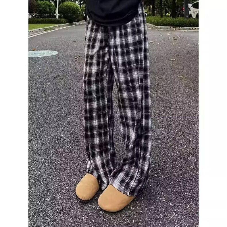 黑白格子裤男春秋宽松休闲裤男生直筒长裤男士格子裤子男潮牌,男装休闲裤,星座506A