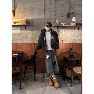 美式高街vibe破洞牛仔短裤男女hiphop宽松阔腿七分裤子L55533-P43图片
