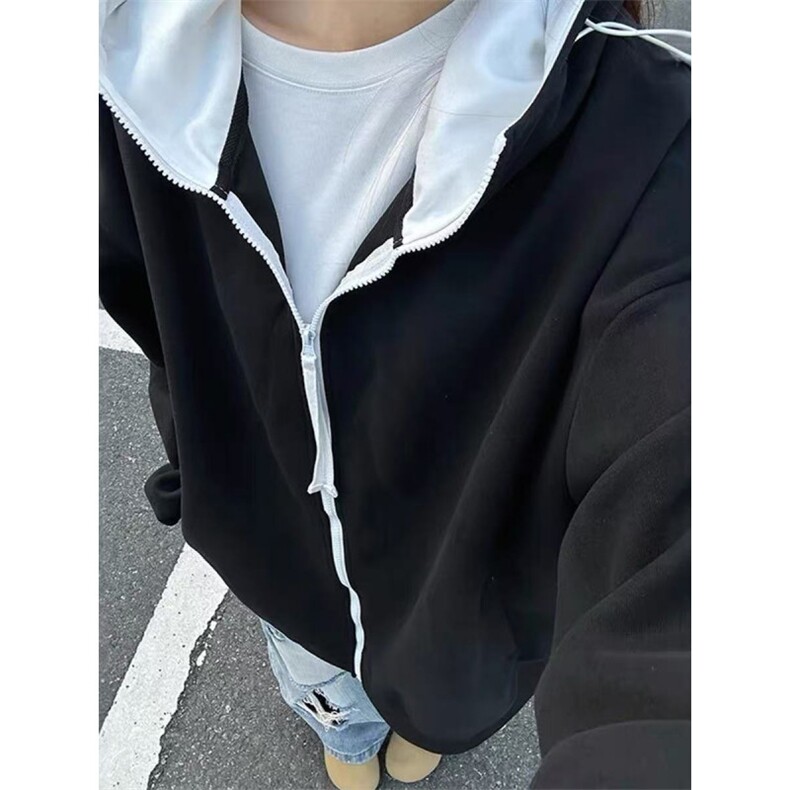 网图全棉380克拉链开衫卫衣撞色连帽外套男AH947-特P48不议价,女装短外套,四季星座610B