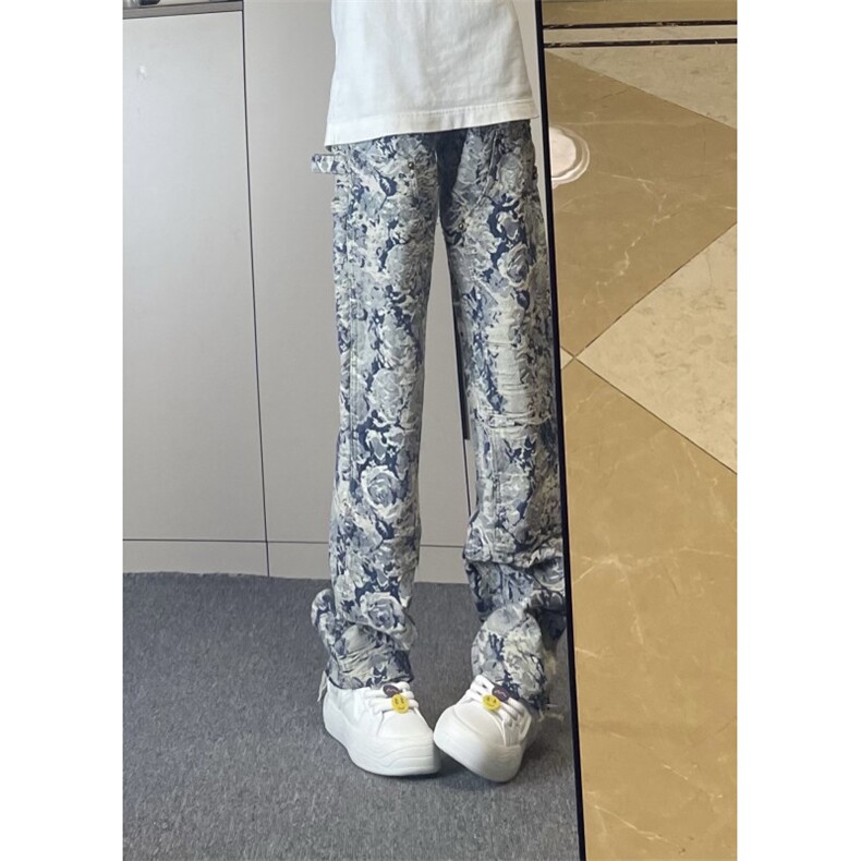 【有货】1197CC-特P76青花瓷牛仔裤男女设计感直筒裤子,男装牛仔裤,星座1007（原301D）