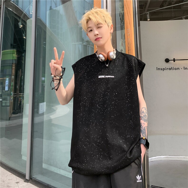 满天星24夏季麂皮绒无袖T恤宽松坎肩夏装男女情侣运动背心S310P33,男装背心/马甲,电商A233-1