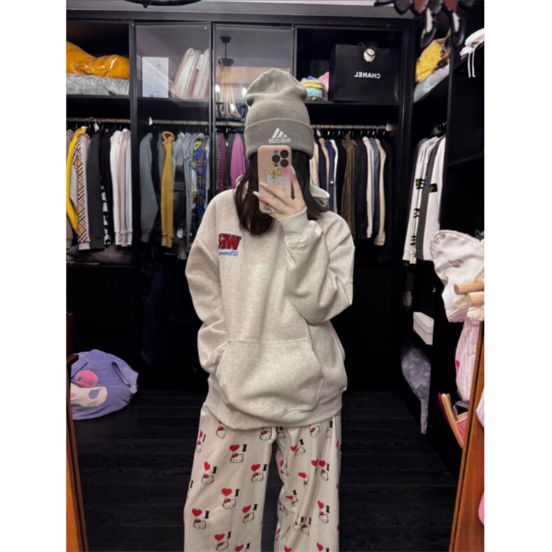5410-P55原版刺绣袖窿口袋压线后包领情侣连帽卫衣薄款/加绒,女装卫衣/绒衫,星座617A-2
