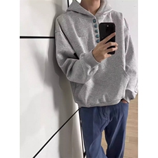 Sellscream绿松石纽扣美式覆古连帽口袋百搭宽松套头重磅卫衣YW05，男装卫衣，星座601-1