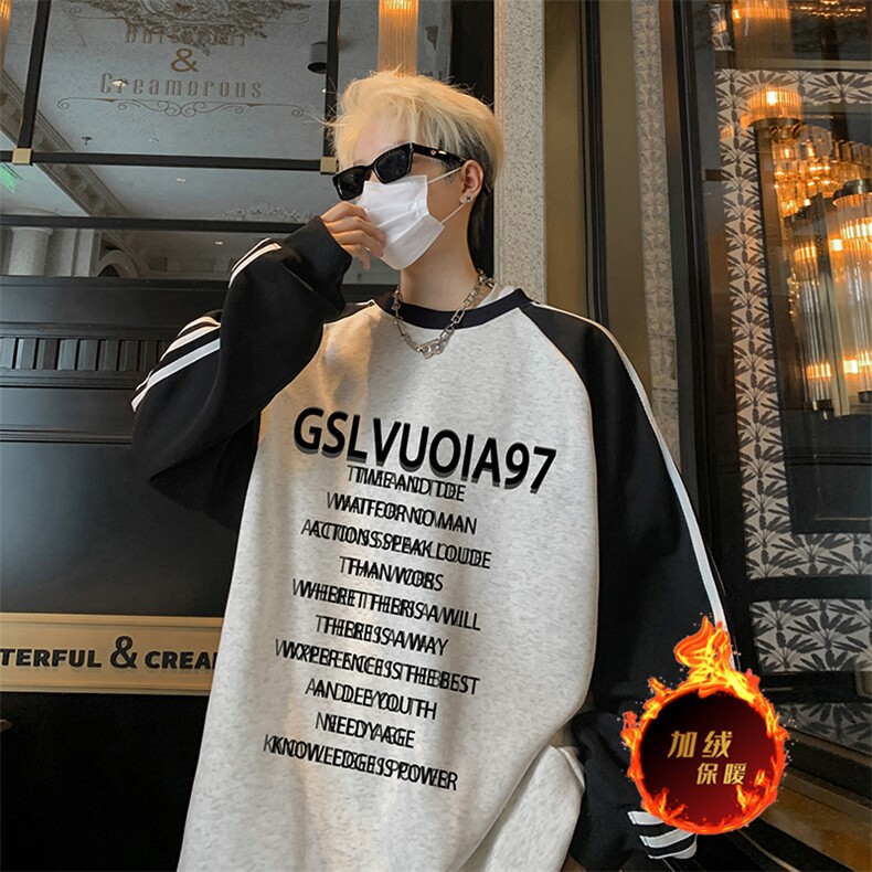 抖音得物供货提供视频秋冬重磅美式宽松织带圆领卫衣0708,男装卫衣,电商A486