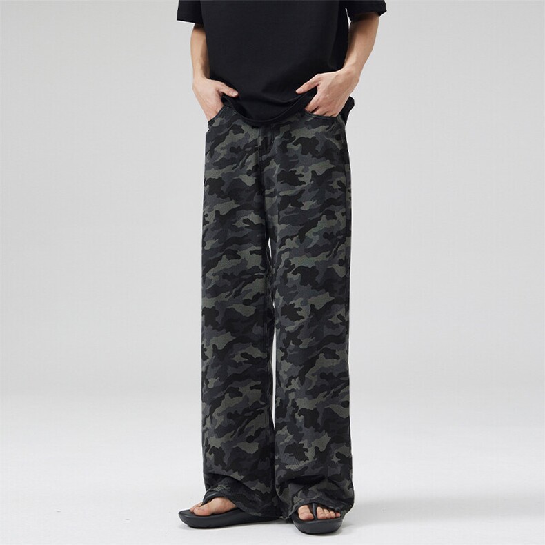 【敖瑞鹏代言】GENIOLAMODE美式直筒迷彩牛仔裤男秋季新款阔腿裤，男装牛仔裤，星座301D-3