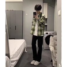 新款扎染格子衬衫美式复古长袖衬衣cleanfit情侣潮外套CS3039，男装衬衫，星座516A