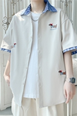 2025夏季新款旋律风车大码刺绣短袖衬衫M-5XHC25347-P35，男装衬衫，电商A022