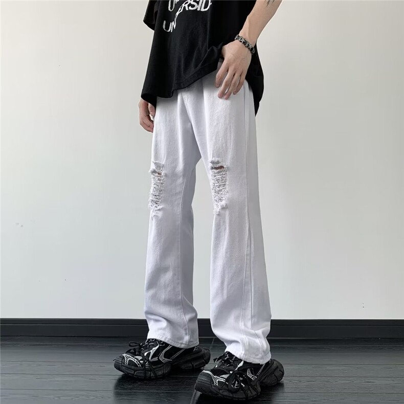 美式高街破洞牛仔裤男韩版潮流个性2023秋夏ins宽松长裤RK655-P42,男装牛仔裤,星座412-3