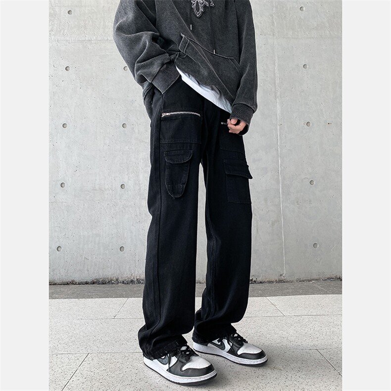 高街牛仔裤黑色拉链款直筒裤裤715-6-BX19P65（控88）,男装牛仔裤,星座715-6