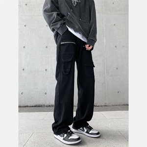 高街牛仔裤黑色拉链款直筒裤裤715-6-BX19P65（控88）图片