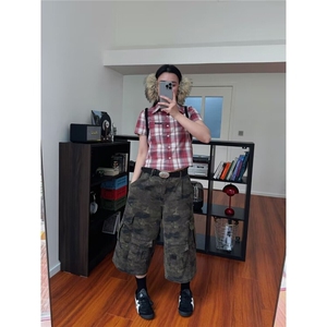 迷彩工装裤美式高街hiphop街舞阔腿裤复古直筒运动裤子24125 P40图片
