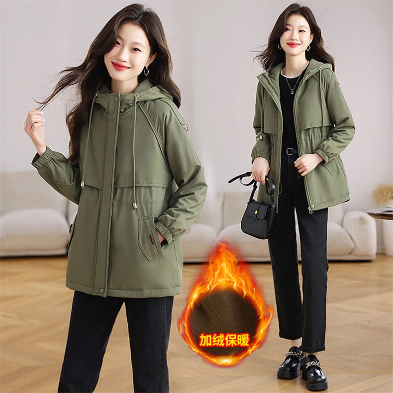 加绒加厚派克服外套女中长款2025冬季新款收腰显瘦连帽工装风棉服，女装棉衣/棉服，以桐
