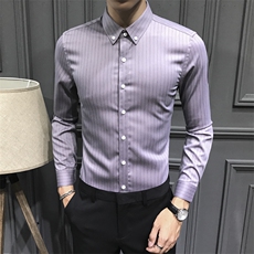 丝滑条纹衬衫翻领修身帅气男衬衣C602-P40，男装衬衫，星座1012