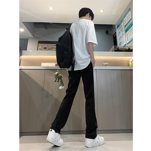 现货渐变拉链黑色牛仔裤男大码修身直筒裤K5804-K5805-P50