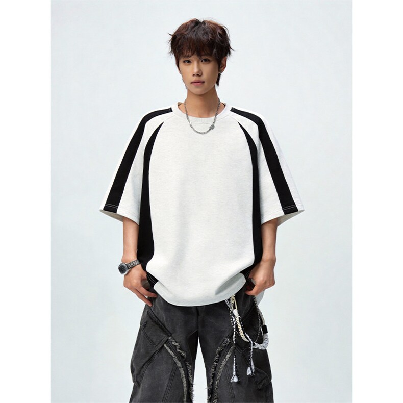 2026夏季新款华棉270g拼接撞色男短袖T恤DT6262特P25建议零售价58，男装T恤，电商A001-1